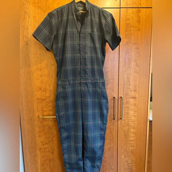 Romperjack men’s size Large one-piece like new condition Navy plaid - Picture 1 of 9